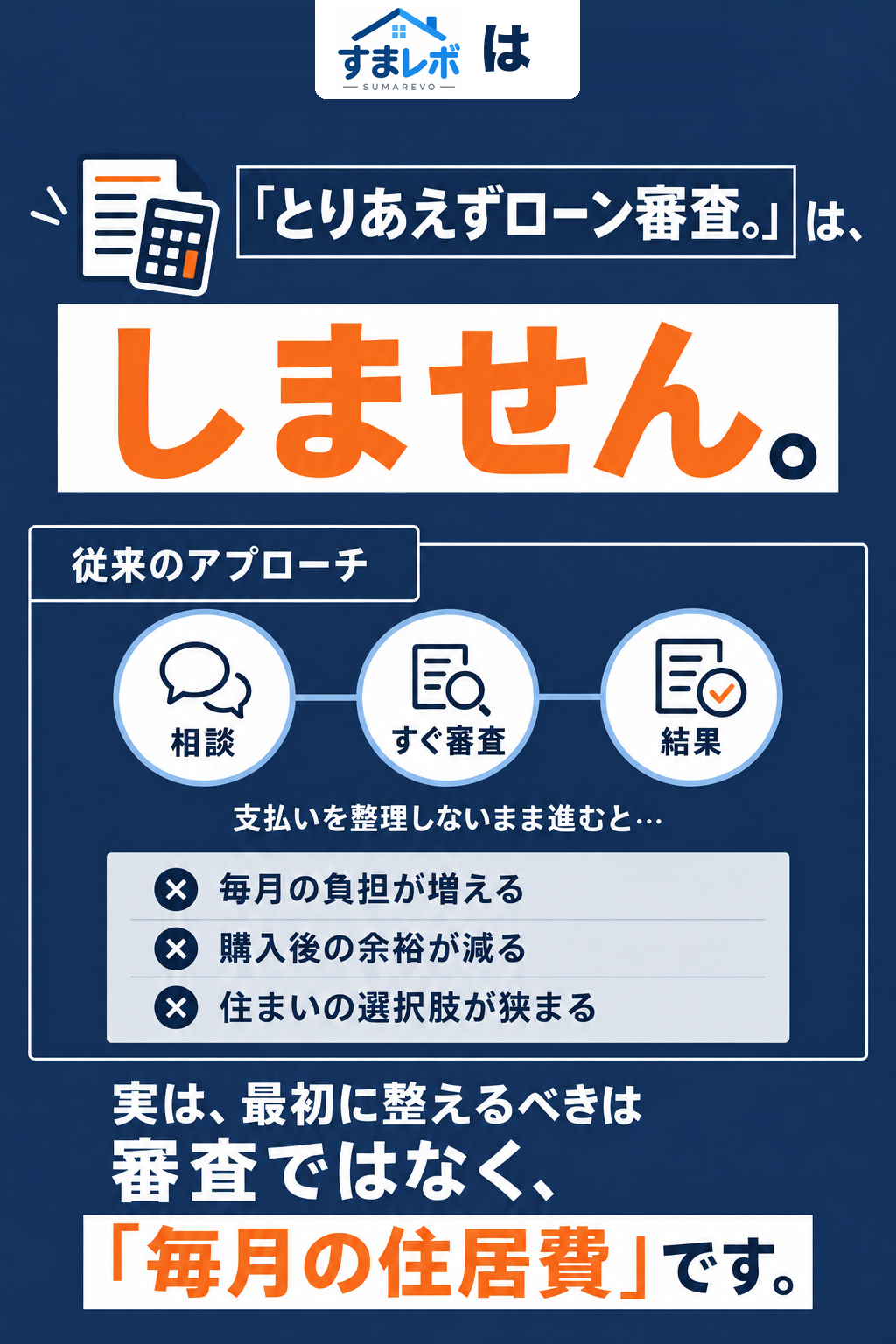 すまレボは、とりあえずローン審査をしません。最初に毎月の住居費を整理します。