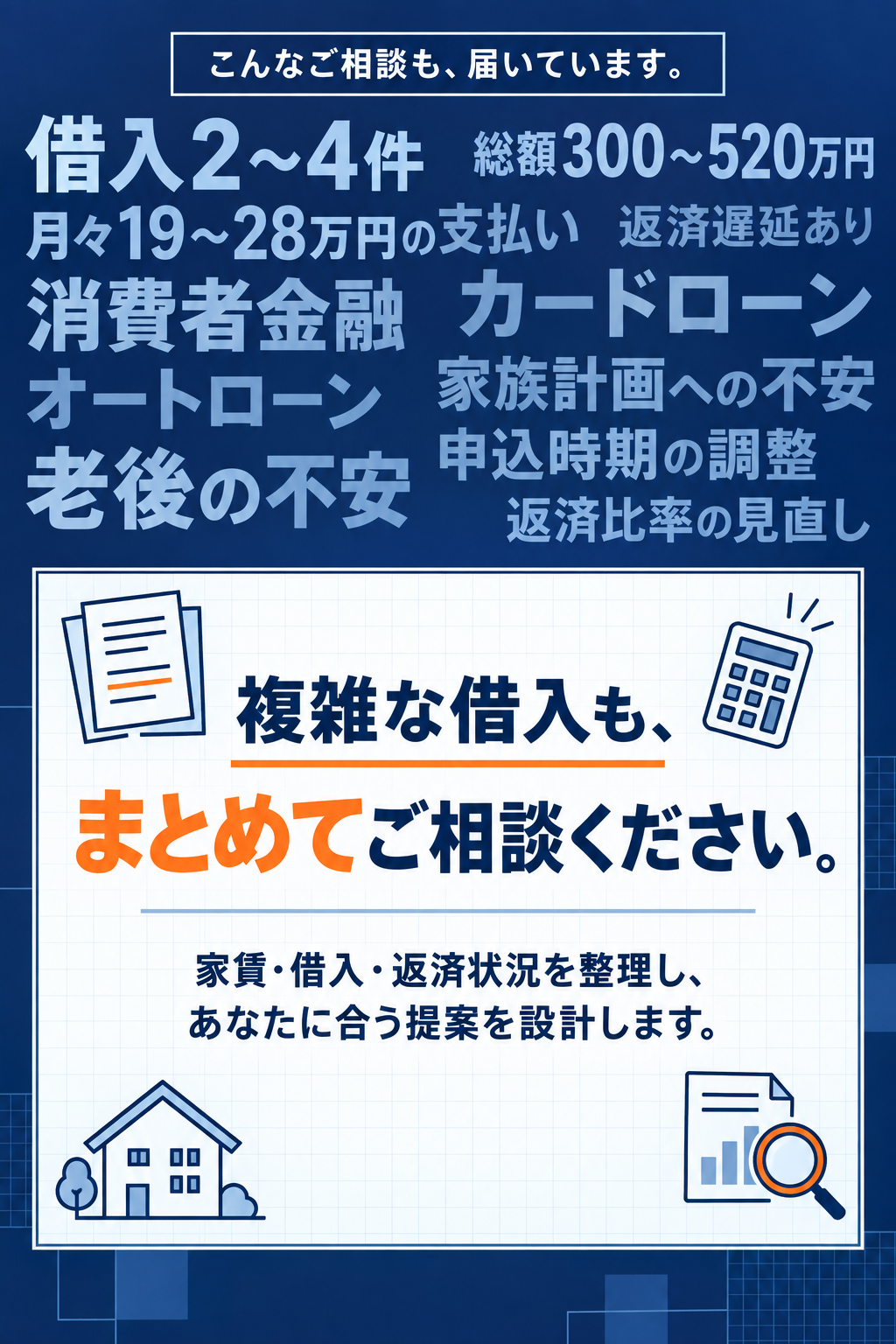 借入が2から4件ある方など、複雑な借入もまとめて相談できます。